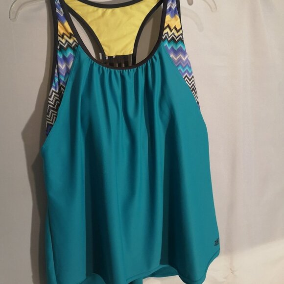 Zero X Posur Ladies Size 16 Teal with Multi Colors Swimwear Top - Picture 1 of 3